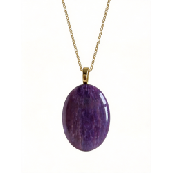 Oval Charoite Pendant Gold Necklace