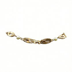 P49 - Antique Yellow Gold Plated Bracelet and Cultured Beads - 18cm Long