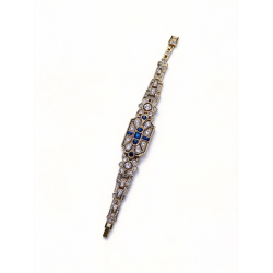 Antique Art Deco Rectangle Blue Rhinestone Wedding Style Gold Bracelet QD32