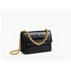 Elissa Mini Bag Black Crocodile Crossbody with Gold Chain Strap