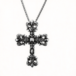 Men Gothic Cross Pendant Necklace Punk Retro Rock Biker Silver Chain 24"