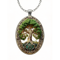 Tree Of Life Oval Silvery Gothic Strength Pendant Necklace