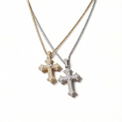 Gothic Cross Necklace for Men Iced Silver Statement Pendant (Silver And Gold)