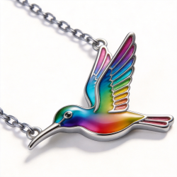 Colorido Colibrí Pendant Necklace Arco Iris Esmalte Pájaro Dije Women Chain de Regalo