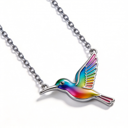 Colorido Colibrí Pendant Necklace Arco Iris Esmalte Pájaro Dije Women Chain de Regalo