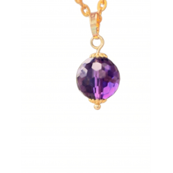 Genuine AAA Amethyst gold necklace. Large 12mm Purple gemstone Pendant