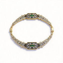 Antique Art Deco CZ Green 1920s Wedding Style Gold Bracelet SC11