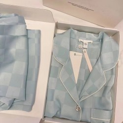 New Silk Jacquard Plaid Women's Pajama Set - Ice Silk Luxury Solid Color Long Sleeve & Pants Loungewear, Spring Summer
