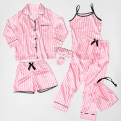 Factory Direct Kids' 7-Piece Faux Silk Striped Pajamas - All-Season Loungewear Set