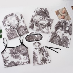 Women's 7-Piece Silk-Like Rayon Pajama Set - 4-Season Wear Silk Long Sleeve & Pants, Factory Direct