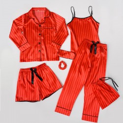 WB Direct Kids' 7-Piece Faux Silk Pajamas - Camisole & Shorts Style for Girls, All-Season Wear