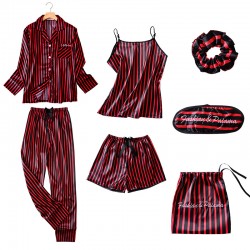 Factory Direct Women's 7-Piece Silk Pajama Set - 4-Season Wear Autumn Long Sleeve, Shorts & Camisole, Ice Silk