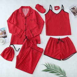 Factory Direct Matching Family Pajamas - 7-Piece Bubble Wrinkle Cotton Set (Women's Camisole & Shorts + Kids' Outfit)
