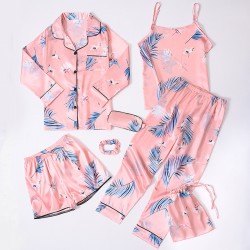 2025 Kids' 7-Piece Silk Pajama Set - Factory Direct Ozon 4-Season Wear Leopard Print Loungewear