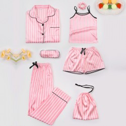 Ozon Factory Direct Kids' 7-Piece Silk-Like Pajama Set - Striped Print Loungewear