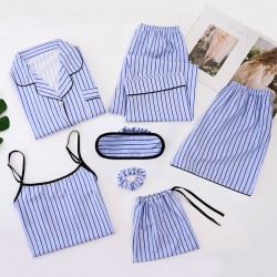 Women's 7-Piece 4-Season Silk-Like Pajama Set - Rayon Long Sleeve & Pants, Factory Direct Silk Loungewear