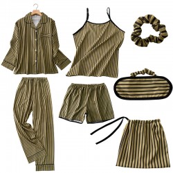 Factory Direct Women's 7-Piece Striped Rayon Silk Pajama Set - 4-Season Wearable-Outside Loungewear