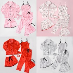 Factory Direct Kids' 7-Piece Faux Silk Striped Pajamas - All-Season Loungewear Set