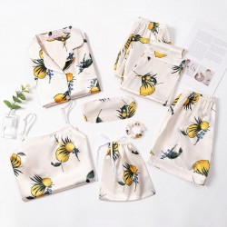 Women's New 7-Piece Silk Pajama Set - European & American Fashion - Spring/Summer - All-Season Wear