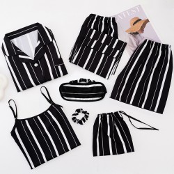 Women's 7-Piece Silk Pajama Set - Silk-Like Rayon Long Sleeve & Pants, 4-Season Wear, Factory Direct