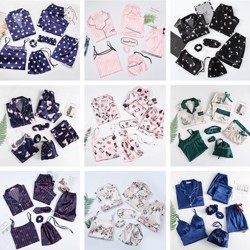 Manufacturer Direct Women's 7-Piece Faux Silk Pajamas - Long-Sleeve Cardigan Style, All-Season Wear for Spring & Autumn