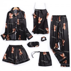 Manufacturer Direct Women's 7-Piece Silk Pajama Set - Long Sleeves, Shorts & Camisole - Spring/Summer - All-Season Wear