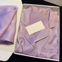 New Silk-Like Ice Silk Women's Pajama Set - Spring Autumn Long Sleeve & Summer Thin Style, Air-Conditioned Room Loungewear