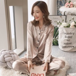 Factory Direct Plus Size Women's Pajama Set - High-Quality Solid Color Cardigan, Long Sleeve Silk-Like Loungewear