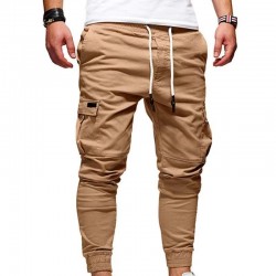 100% Cotton Men Casual Regular Fit Pleated Front Elastic Waist Breathable Canvas Trousers Pants Outdoor Fitness Street