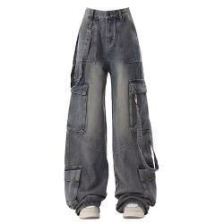 Men Breathable Regular Fit Mid Waist Woolen Cargo Style Denim Pants
