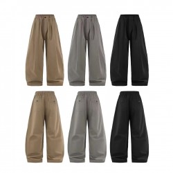 Stylish Men Worsted Lightweight Casual Wide Leg Pants Garment Dyed Anti-shrink Breathable Comfortable Mid Waist Curved Blade