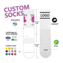 Men Knit Embroidered Basketball Crew Socks Sports Athletic Terry Socks With