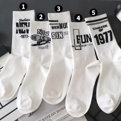 Mid-Calf Men's Casual Sports Crew Level Socks Black White Ins Trendy Youth Street Style Anti-Bacterial Summer Letter Print
