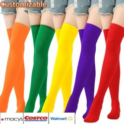Women's Thigh-High Over Knee Colorful Halloween Novelty Cozy Crew Gift Plain Xmas Happy Striped Christmas Tube Socks Stocking$20 off shippingDelivery
