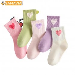 High Quality Ankle Summer SAMAVIA Women's Eco-Friendly Spandex/Cotton Casual Socks Simple Classic Heart Design Striped Body$20 off shippingLowest