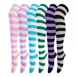 Women's Thigh-High Compression Socks with Breathable Knitted Striped Stocking Warm Knee-Length Daily Use Socks