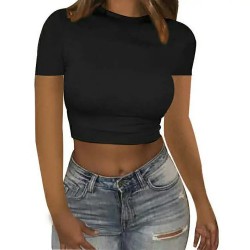 Women's Top Summer New Round Neck Slim Fit Solid Color Short Sleeved T-shirt Top for Women OEM