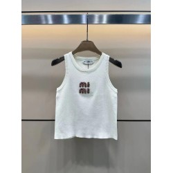 Designer Summer Collection Breathable White Rhinestone Knitted Crop Top for Women Heat-Transfer Tank Top