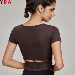 Women's Breathable Crew Neck Crop Top T-Shirt Sports Leisure Short Sleeves Sportswear Skinny Fit Polyester/Rayon All