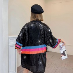 New San Antonio Black Sequin Blouse for Ladies Fashion Luxury Basketball Fan Antonio Fiesta Cheer Loose Sequin Tops