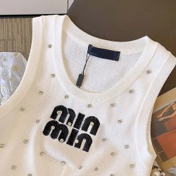 Plus Size Women's Breathable Casual Short Woven Camisole Vest Top with Sequin Letter Embroidery for Summer