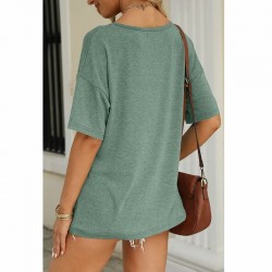 Tri Blend Women's Half Sleeve T-Shirt Fashion V Neck Oversized Loose Tops Solid Casual Basic Blouses