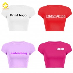 Y2k Summer Female Crop Top Plain Cotton Graphic T-Shirt Woman Baby Tees