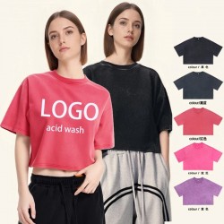 Women's Crop Top T-Shirt Acid Wash Vintage Cut Cotton T-Shirt Sexy Girl for Women Tee Cropped T-shirt Streetwear