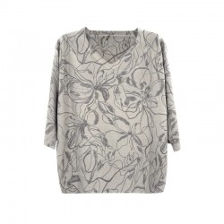 High-quality 2026 New-style Women's Three-quarter-sleeve V-neck Printed Knit Top with a Curved Hem