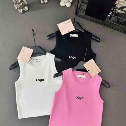 Designer Clothing Summer Sleeveless Knitted Ribbed Crop Top Embroidery Fashion Tank Top Women