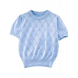 Women Rhinestones Tops Diamonds T-Shirt Knitted Tops