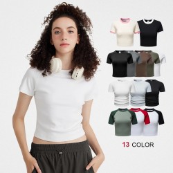 Women Crop T-shirts Printed O-Neck Slim Fit Tees Shirts Fashion Street Female Tops