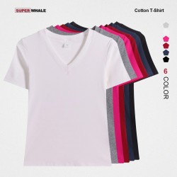 Women Summer V-neck Short Sleeve T-shirt Fashion Lady Tops Knitwear Solid Color Casual T-shirt