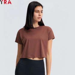 Cropped T-Shirt for Women Crop Tops for Women Loose Yoga Wear Short Sleeves Clothing Fitness Tops Bulk